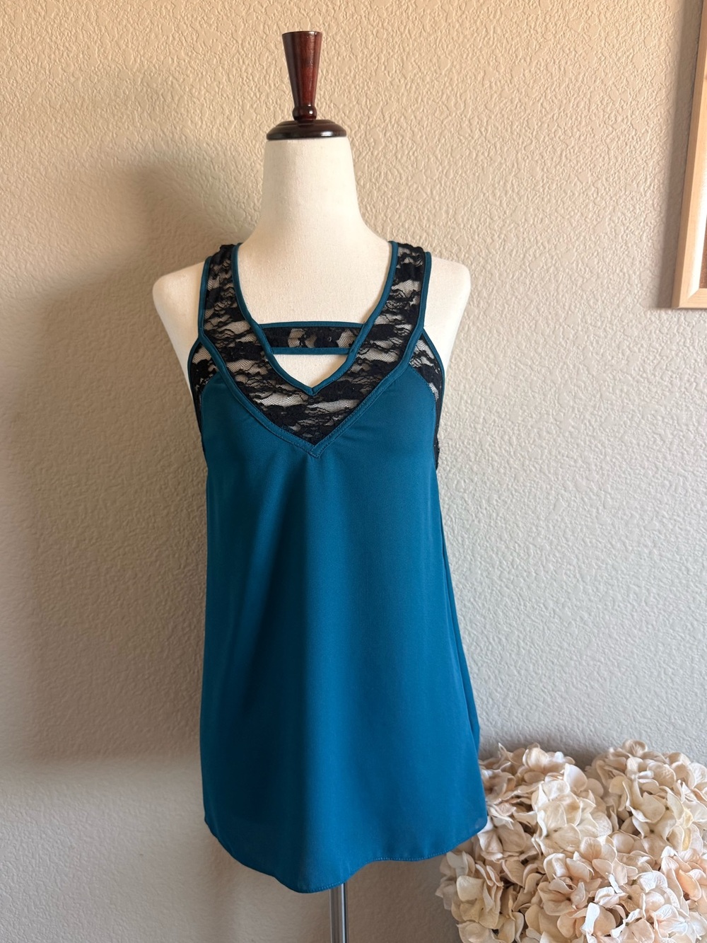 Socialite Teal Cami with Black Lace Trim